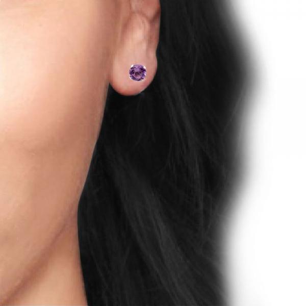 1.50 Carat (ctw) 6MM REAL GENUINE PURPLE AMETHYST ROUND EARRING 6 MM 925 STERLING SILVER