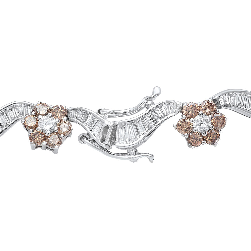 7.61 Carat (ctw) 18K White Gold Round & Baguette White & Champagne Diamond Ladies Tennis Bracelet