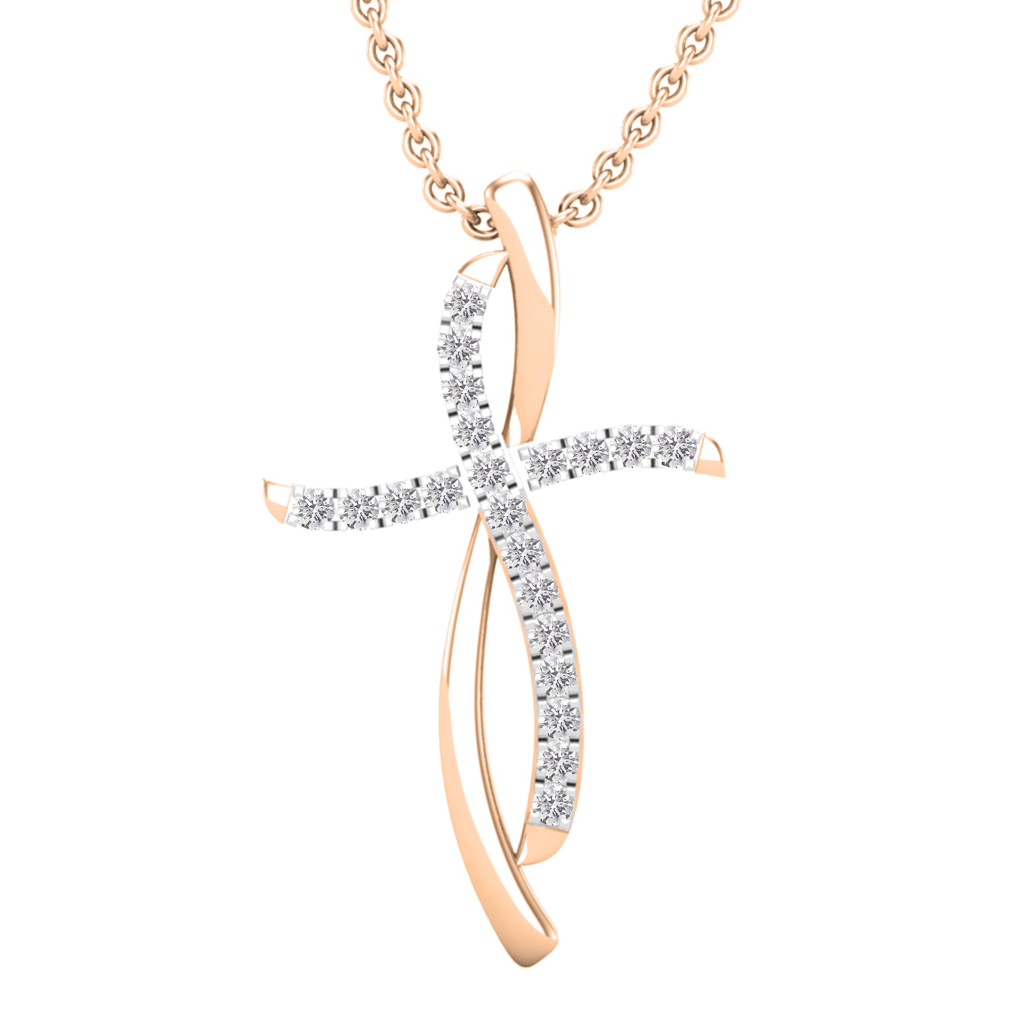 0.25 Carat (ctw) Round Lab Grown Diamond Ladies Swirl Cross Pendant 1/4 CT 18K Rose Gold Necklace