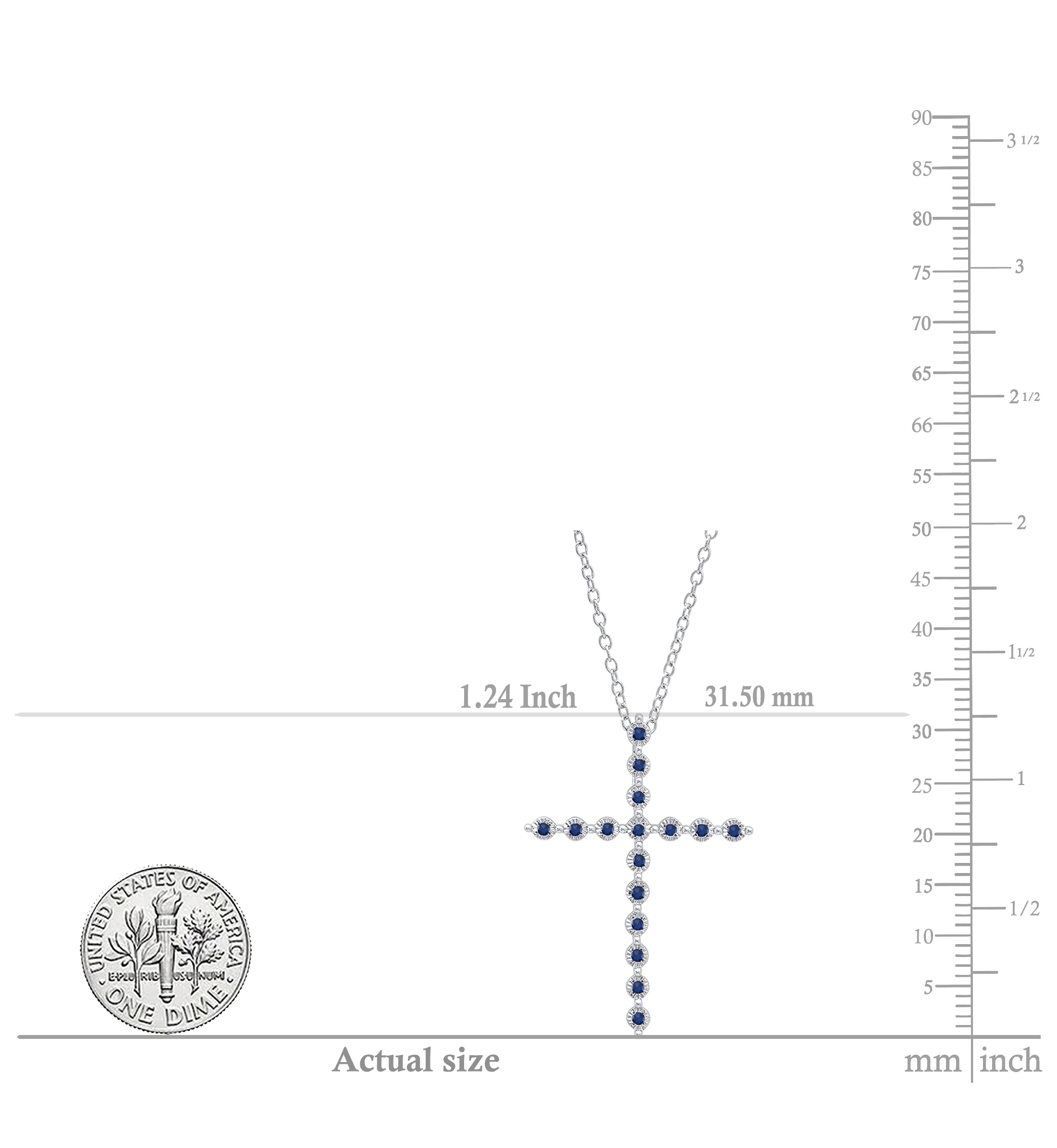 Round Blue Sapphire Cross Pendant(Necklace) with Silver Chain in 925 Sterling Silver