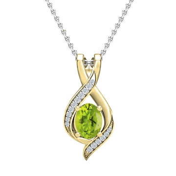 8X6mm Oval Peridot & Round White Diamond Infinity Pendant Necklace for Women with 18 inch Silver Chain in 18K Yellow Gold