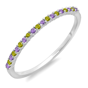 0.16 Carat (ctw) 10K White Gold Round Amethyst & Peridot Ladies Anniversary Wedding Band Stackable Ring