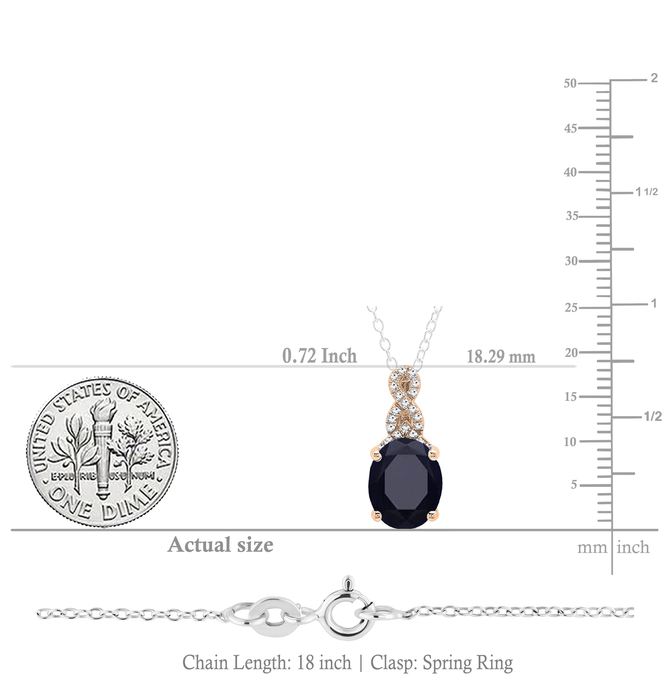 10X8mm Oval Black Sapphire & Round White Diamond Pendant Necklace for Women in 18K Rose Gold
