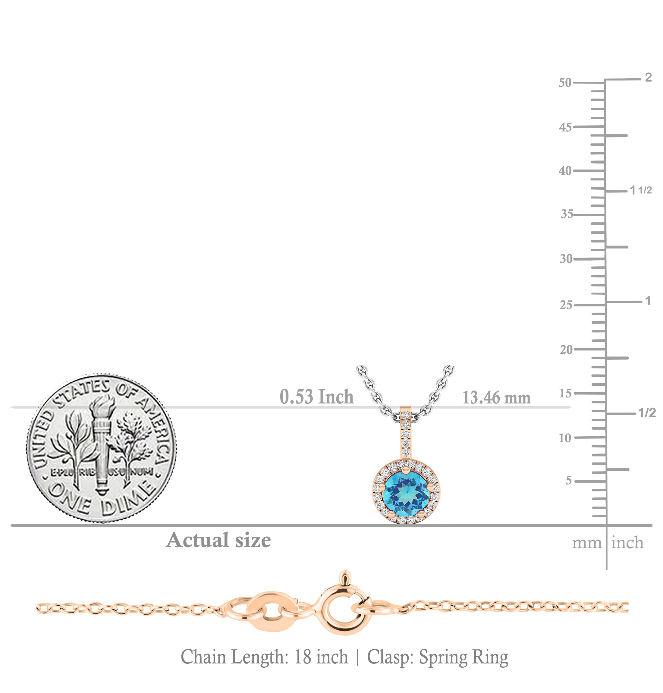5mm Round Blue Toapz & White Diamond Pendant Necklace for Women with 18 inch Silver Chain in 18K Rose Gold