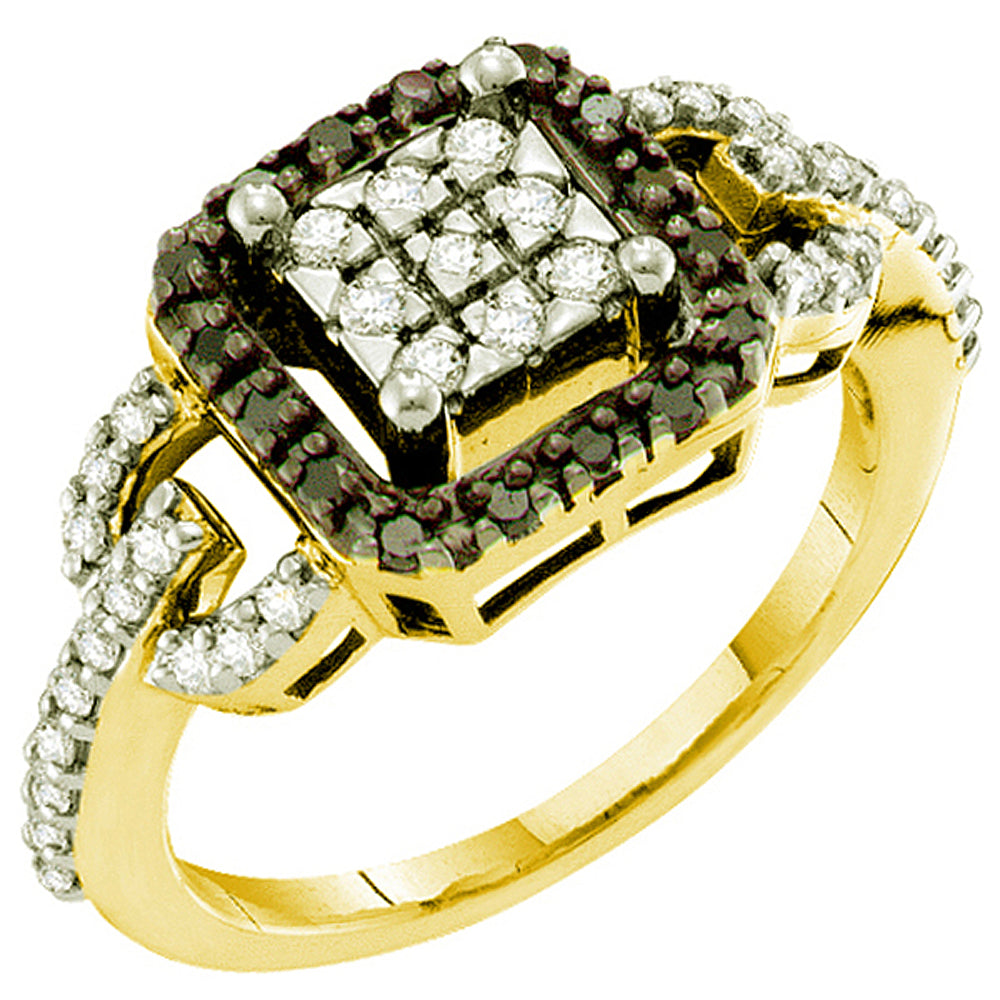 0.48 CT 14k Yellow Gold Round Black & White Diamond Ladies Cocktail Ring size 7