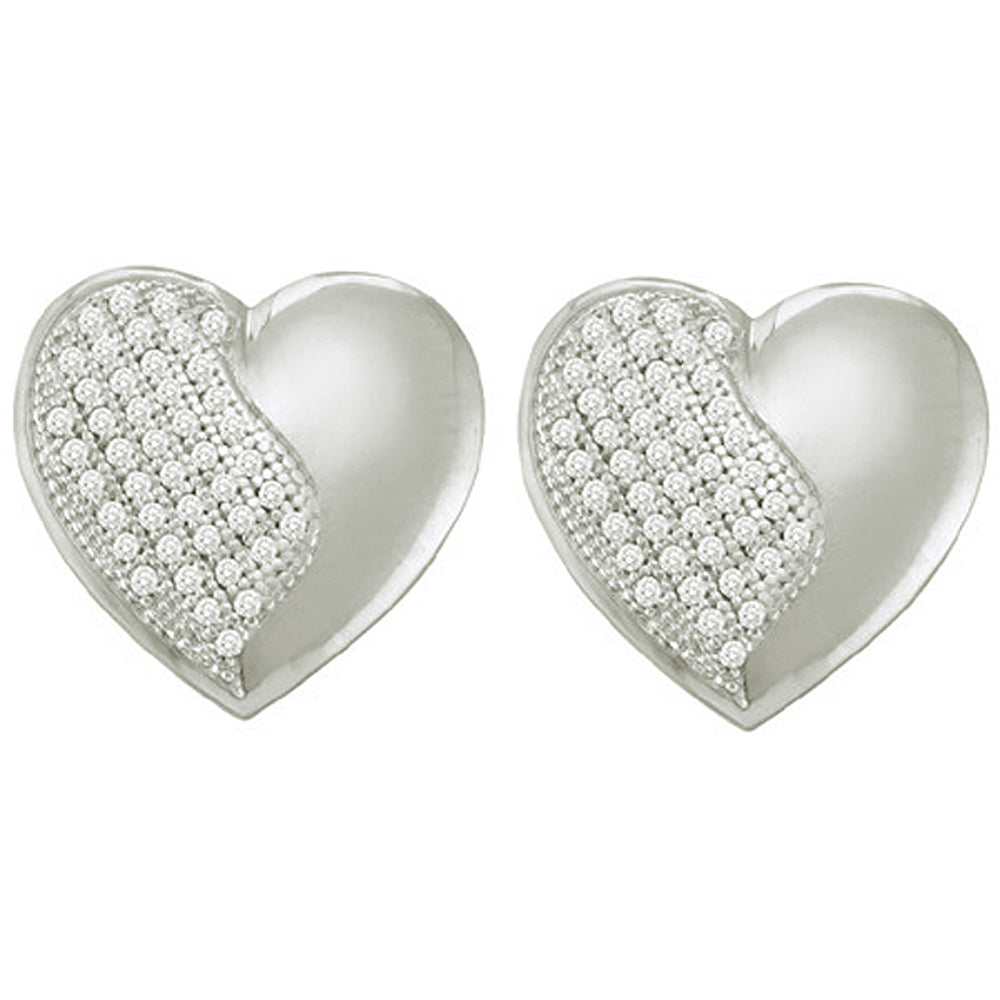 0.25 Carat (ctw) 10k White Gold Round White Diamond Ladies Micro Pave Heart Shape Earrings