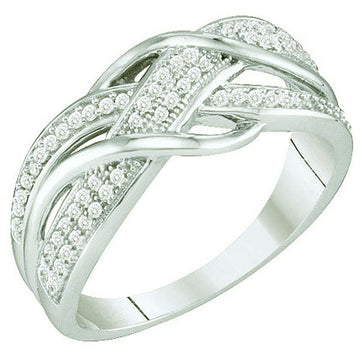 0.20 Carat (ctw) 10k White Gold Round Diamond Ladies Wedding Anniversary Swirl Band