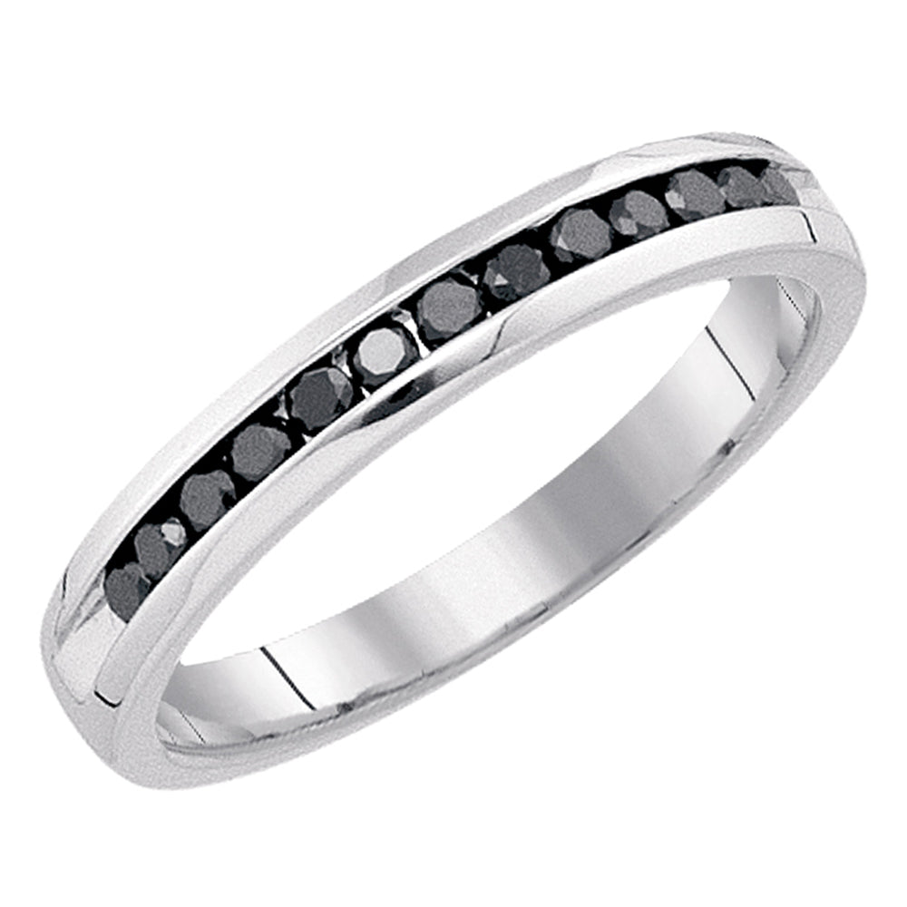 0.26 Carat (ctw) 10K White Gold Round Black Diamond Ladies Machine Set Anniversary Ring Stackable Wedding Band 1/4 CT
