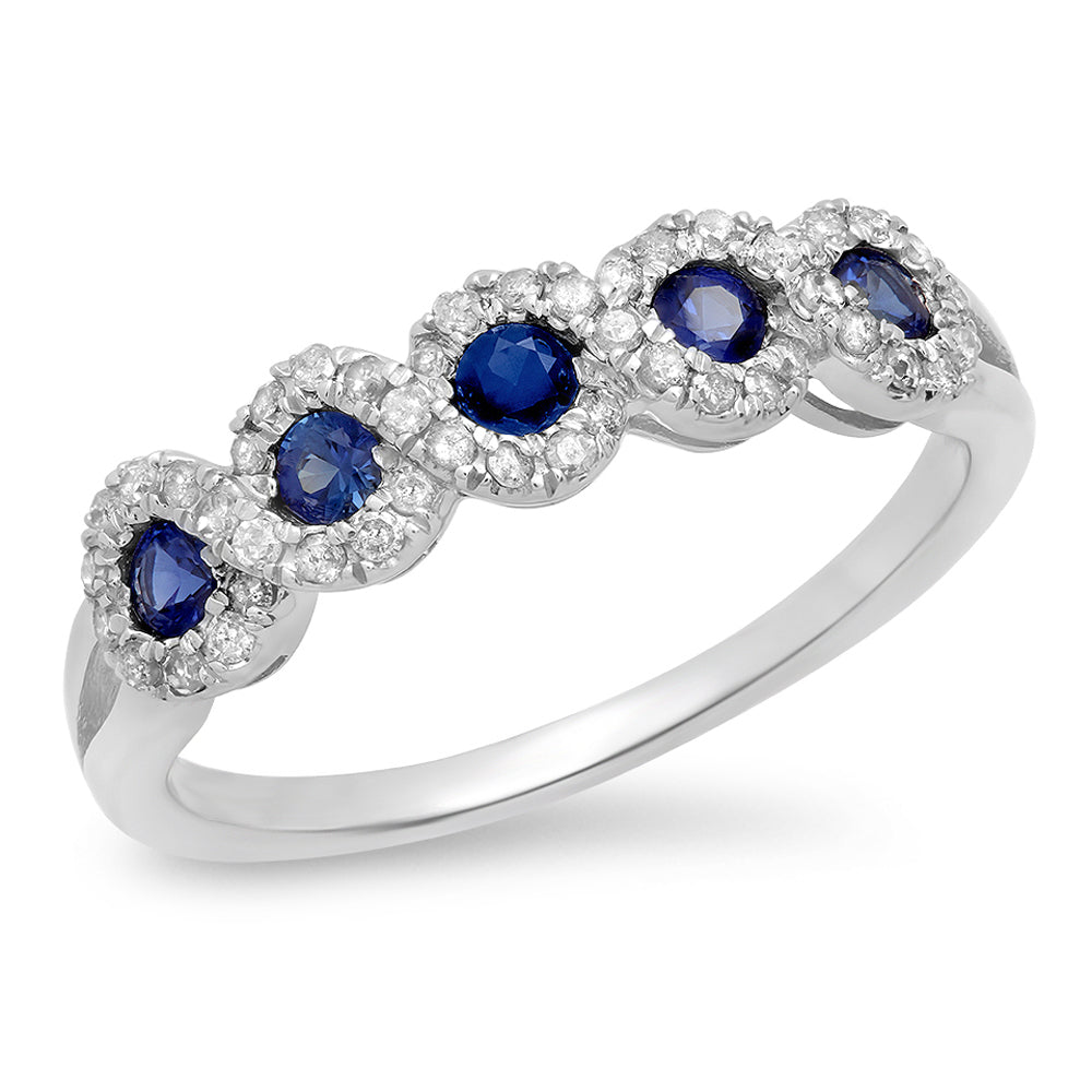 0.53 Carat (ctw) 10K White Gold Round White Diamond & Lab Created Blue Sapphire Ladies Bridal Stackable Anniversary Wedding Band Swirl Ring 1/2 CT