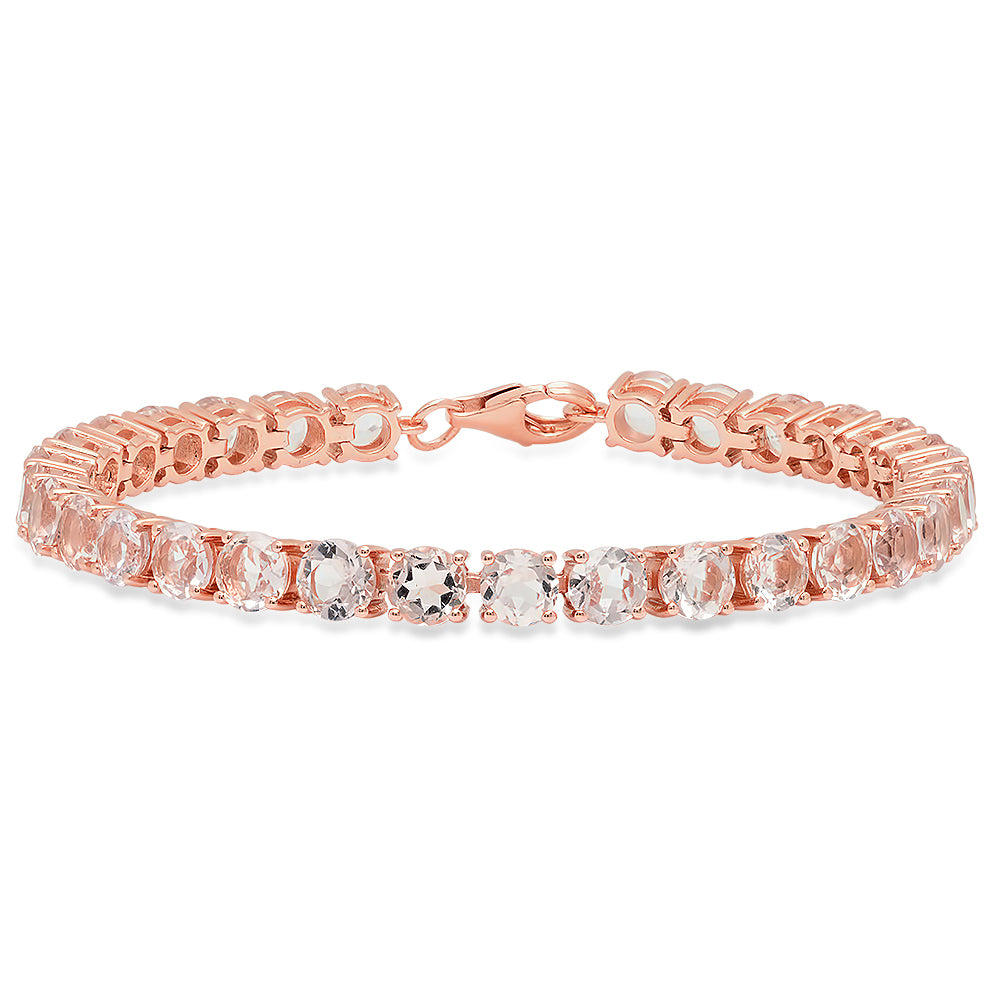 Rose Gold Plated Sterling Silver Round Cut Morganite Ladies Tennis Bracelet (7 Inch Length x 5.1 MM Wide)