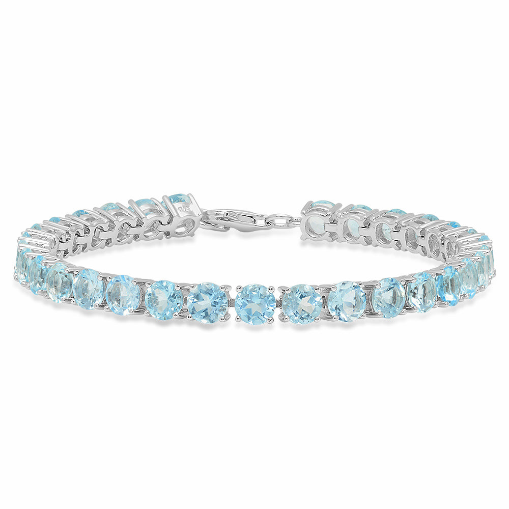 Sterling Silver Round Cut Aquamarine Ladies Tennis Bracelet (7 Inch Length x 5.1 MM Wide)