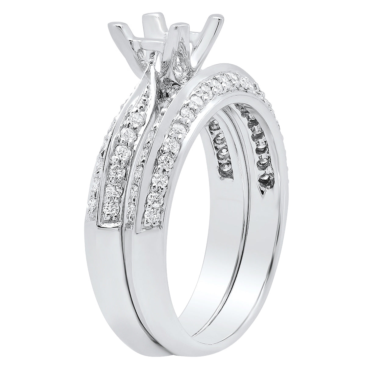 Round White Diamond Semi Mount Engagement Ring Set for Women (0.50 ctw, Color I-J, Clarity I1-I2) in 14K White gold