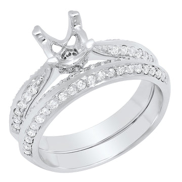 Round White Diamond Semi Mount Engagement Ring Set for Women (0.50 ctw, Color I-J, Clarity I1-I2) in 14K White gold