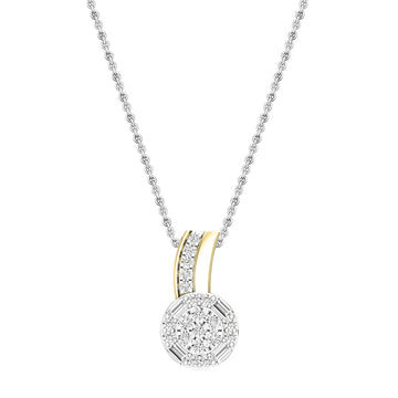 0.19 cttw Round & Baguette White Diamond Cluster Pendant Necklace with 18 inch Silver Chain for Women in 18K Yellow Gold