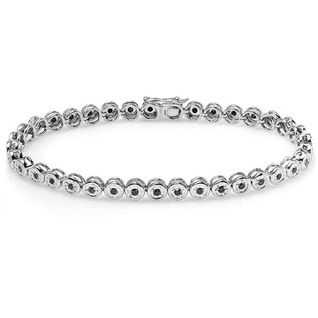 1.00 Carat (ctw) Sterling Silver Real Round Cut Diamond Ladies Tennis Bracelet 1 CT