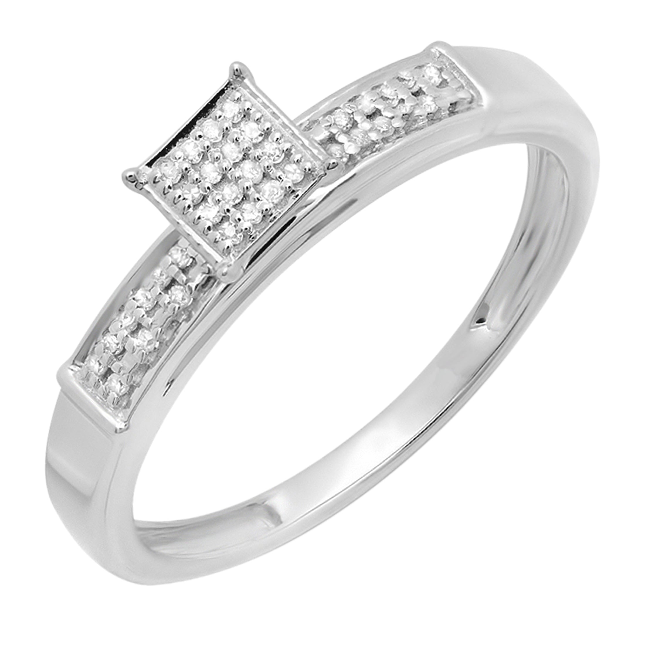 0.10 Carat (ctw) Sterling Silver Round Diamond Ladies Square Frame Micro Pave Promise Ring
