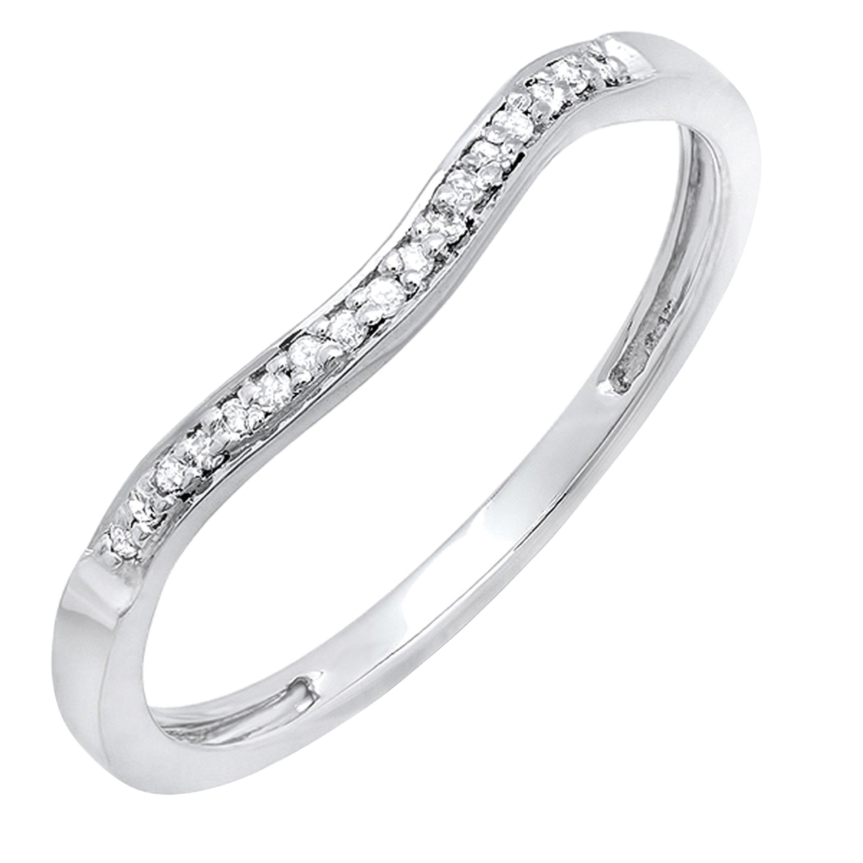 0.10 Carat (ctw) Sterling Silver Round Diamond Ladies Anniversary Wedding Band Guard Ring 1/10 CT