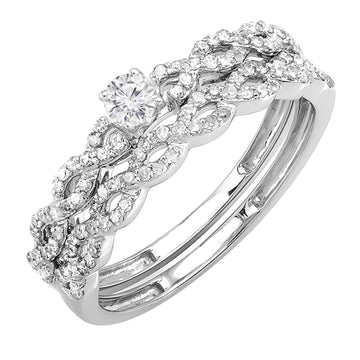 0.50 carat (ctw) 14k White Gold Round Cut Diamond Ladies Bridal Engagement Ring Matching Wedding Set 1/2 CT