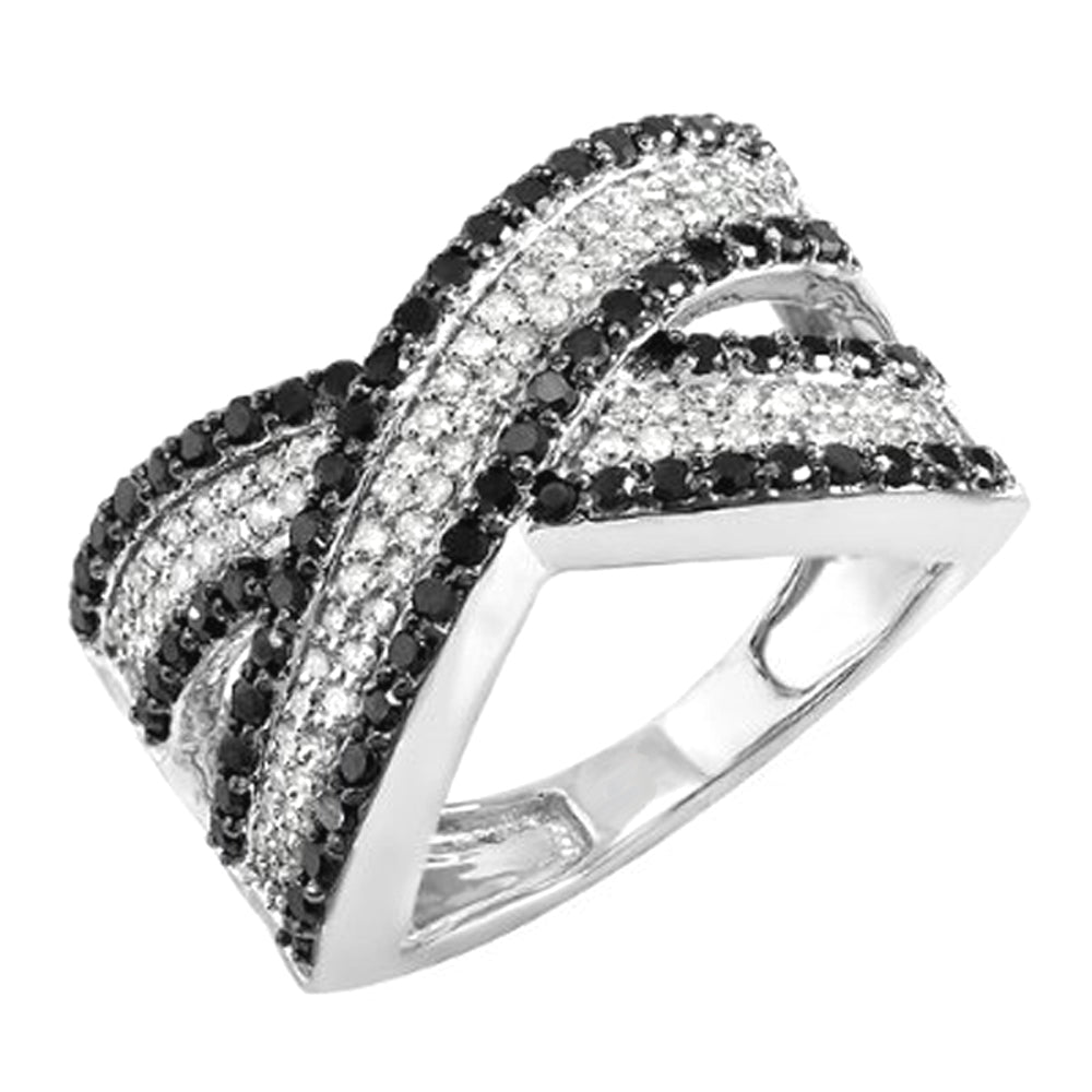 1.00 Carat (ctw) 10k White Gold Round Black & White Diamond Ladies Cocktail Right Hand Ring 1 CT