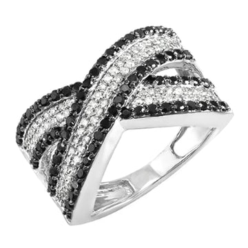 1.00 Carat (ctw) 10k White Gold Round Black & White Diamond Ladies Cocktail Right Hand Ring 1 CT