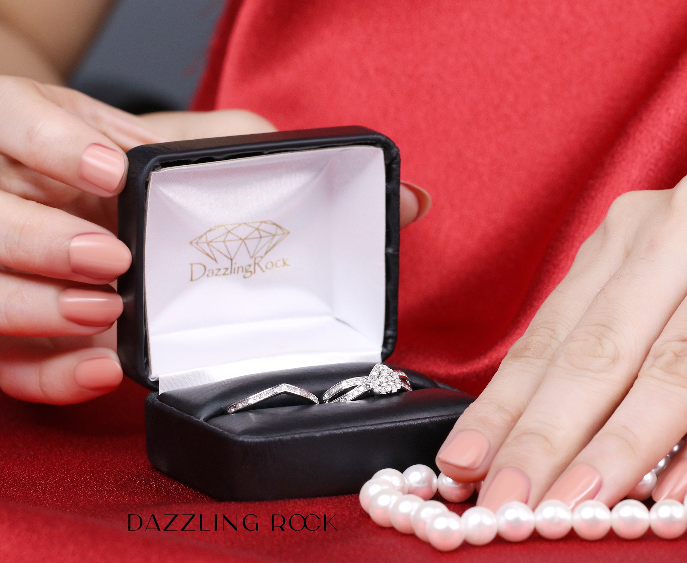 0.45 Carat (ctw) 10k White Gold Round Diamond Ladies Split Shank Heart Shaped Bridal Engagement Ring Matching Band Set 1/2 CT