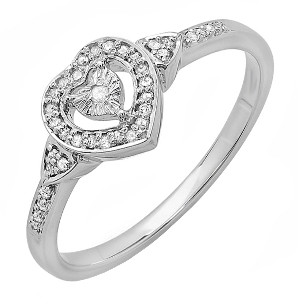 0.15 Carat (ctw) Sterling Silver Round White Diamond Ladies Bridal Heart Shaped Promise Ring