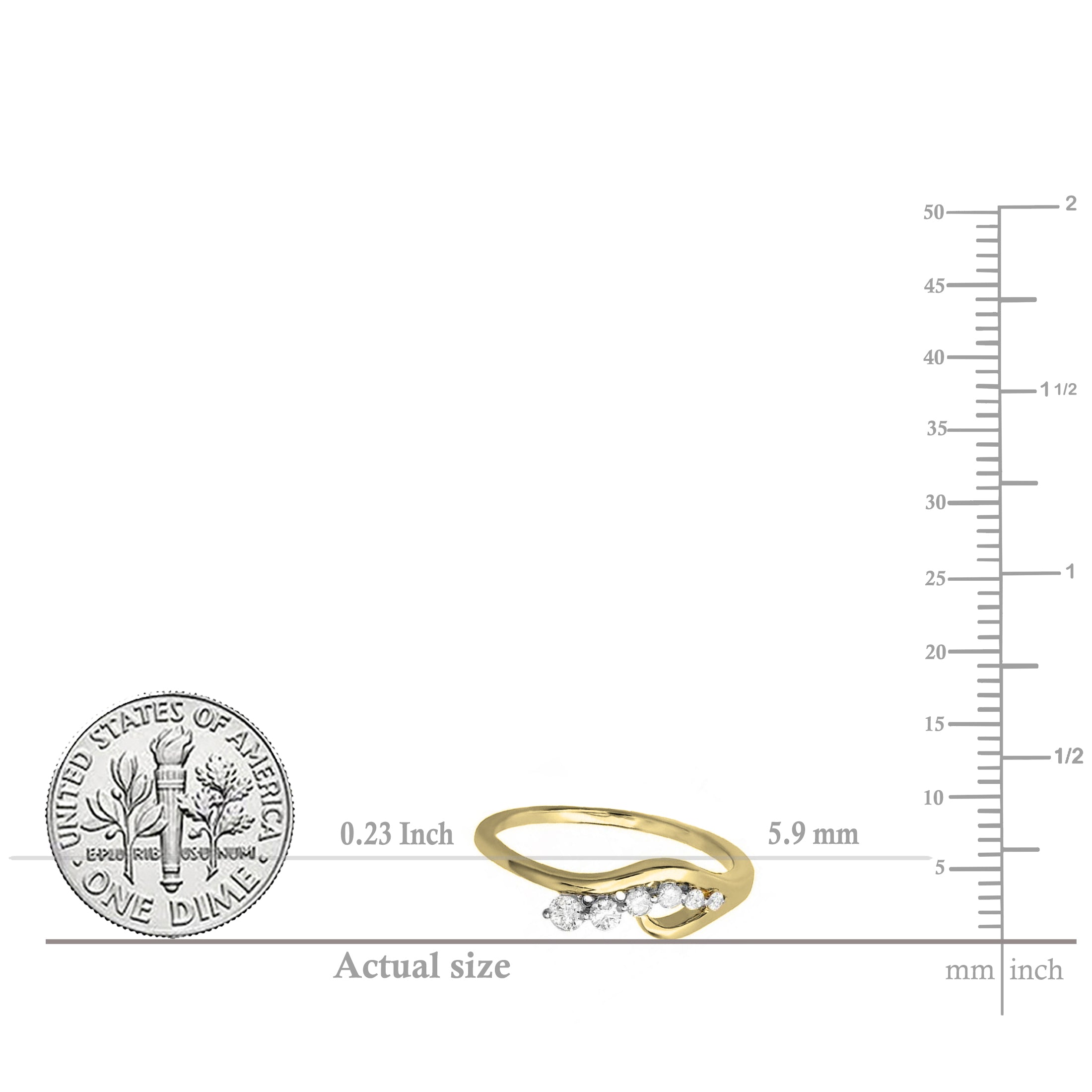 0.23 Carat (ctw) 14K Yellow Gold Real Round White Diamond Ladies Right Hand Journey Ring 1/4 CT