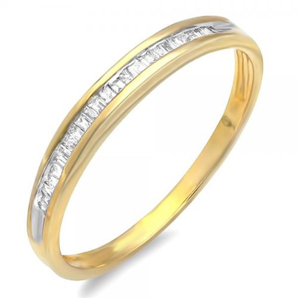 0.12 Carat (ctw) 18K Yellow Gold Plated Sterling Silver Baguettes Cut Diamond Ladies Anniversary Wedding Band Stackable Ring