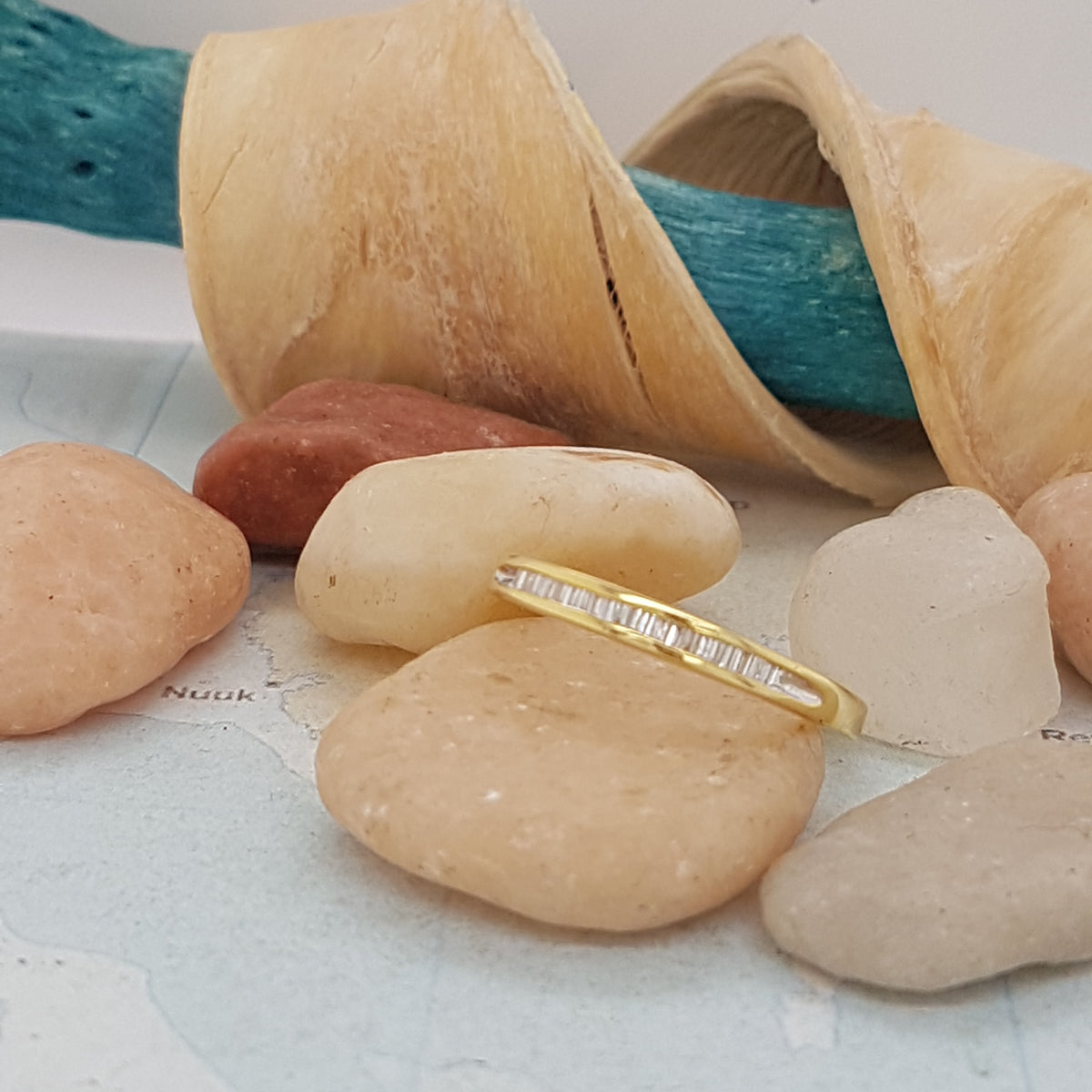 0.12 Carat (ctw) 18K Yellow Gold Plated Sterling Silver Baguettes Cut Diamond Ladies Anniversary Wedding Band Stackable Ring