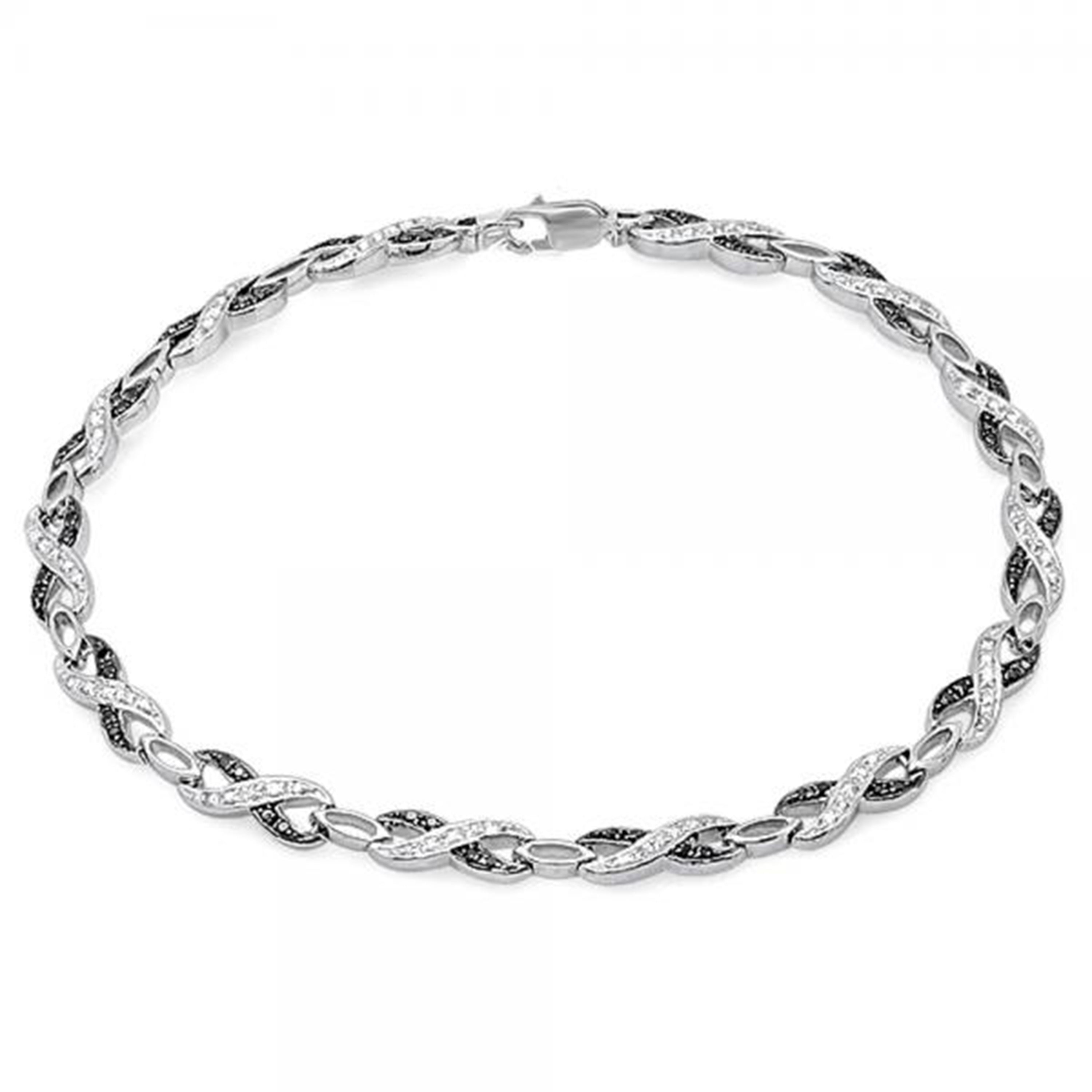 0.36 Carat (ctw) Sterling Silver Round Black and White Diamond Ladies Infinity Tennis Link Bracelet 1/3 CT (7 Inch Length x 6 MM Wide)
