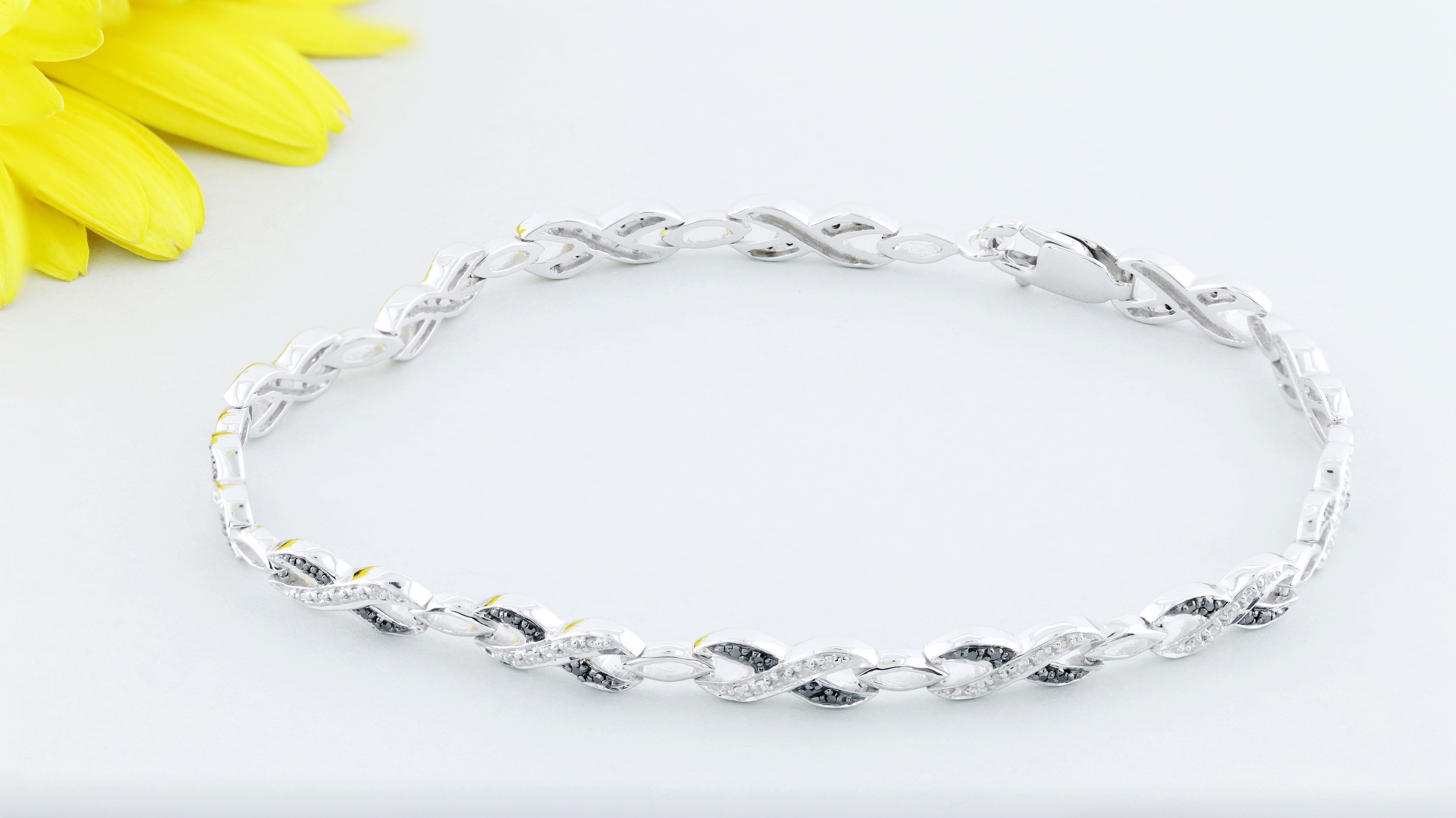 0.36 Carat (ctw) Sterling Silver Round Black and White Diamond Ladies Infinity Tennis Link Bracelet 1/3 CT (7 Inch Length x 6 MM Wide)