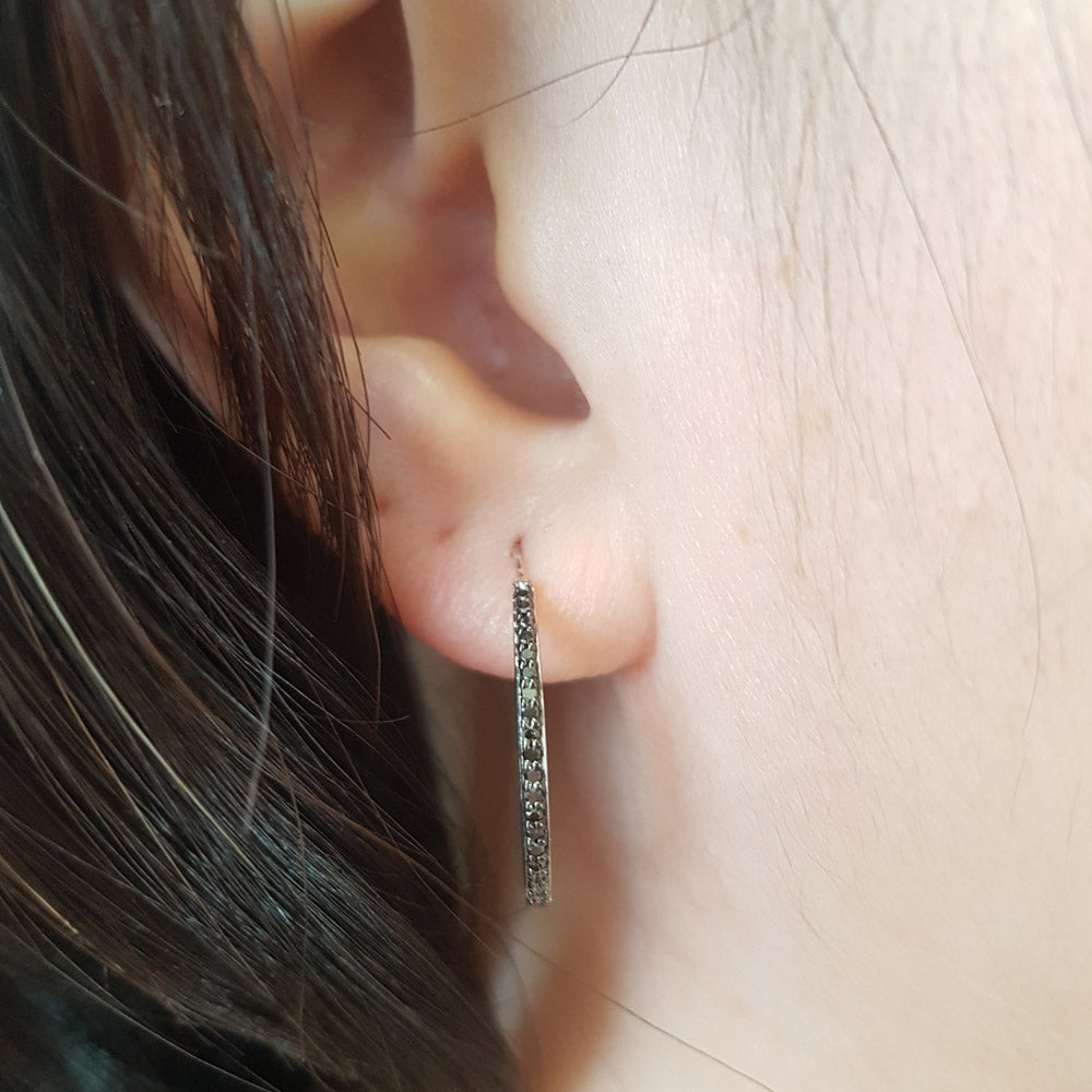 0.20 Carat (ctw) Sterling Silver Round Cut Black Diamond Ladies Hoop Earrings 1/5 CT