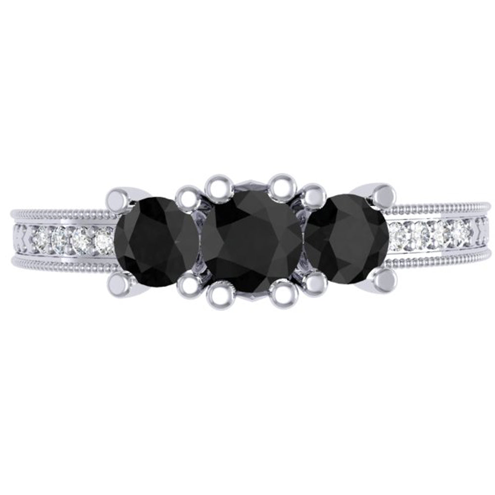 0.75 Carat (ctw) Sterling Silver Round Cut Black & White Diamond Ladies Bridal 3 Stone Engagement Promise Ring 3/4 CT