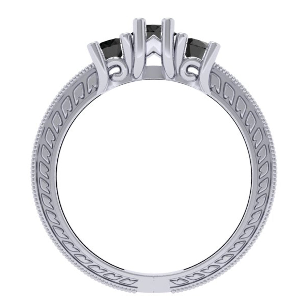 0.75 Carat (ctw) Sterling Silver Round Cut Black & White Diamond Ladies Bridal 3 Stone Engagement Promise Ring 3/4 CT