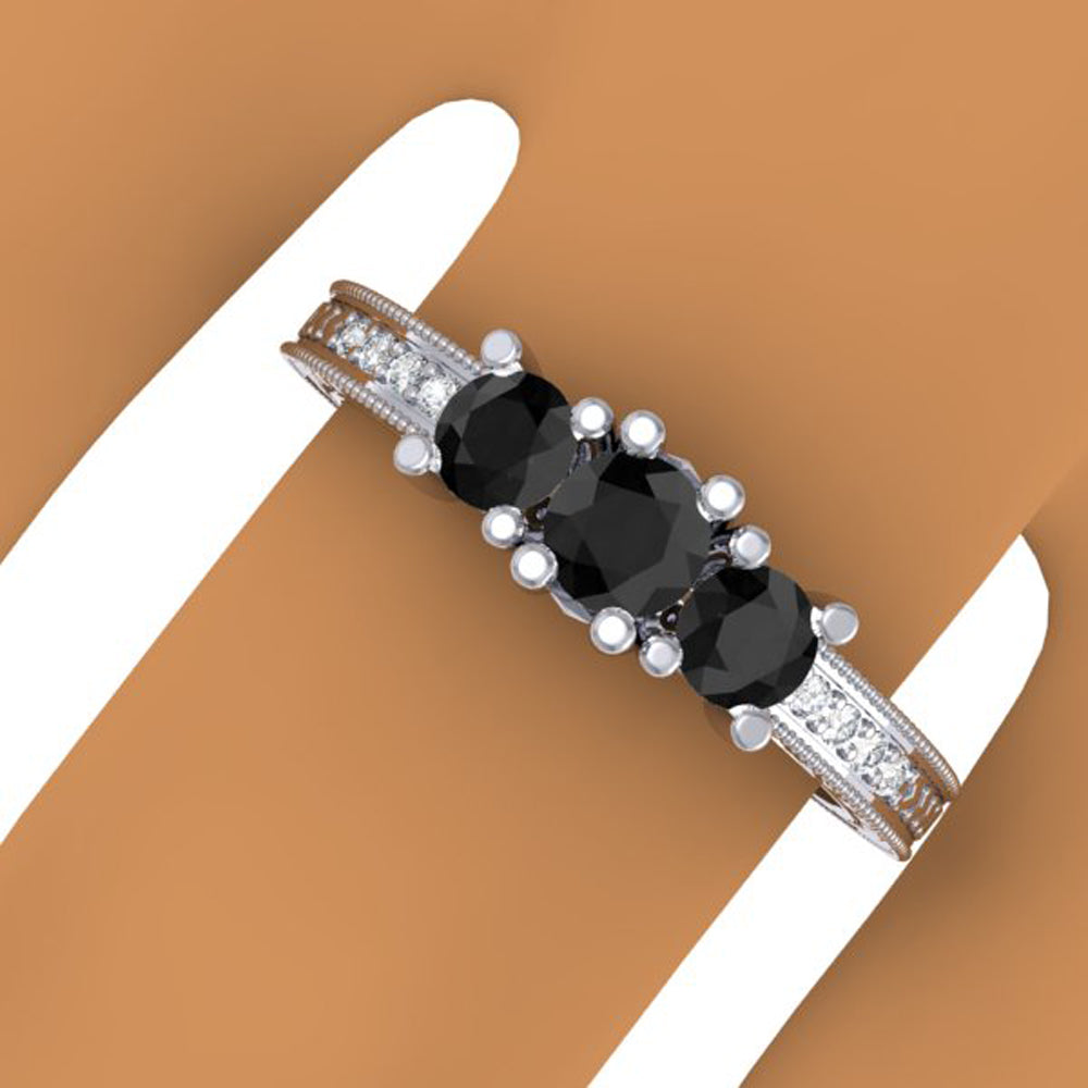 0.75 Carat (ctw) Sterling Silver Round Cut Black & White Diamond Ladies Bridal 3 Stone Engagement Promise Ring 3/4 CT