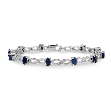 4.00 Carat (ctw) Sterling Silver Real Oval Cut Blue Sapphire & Round Cut White Diamond Ladies Infinity Link Bracelet