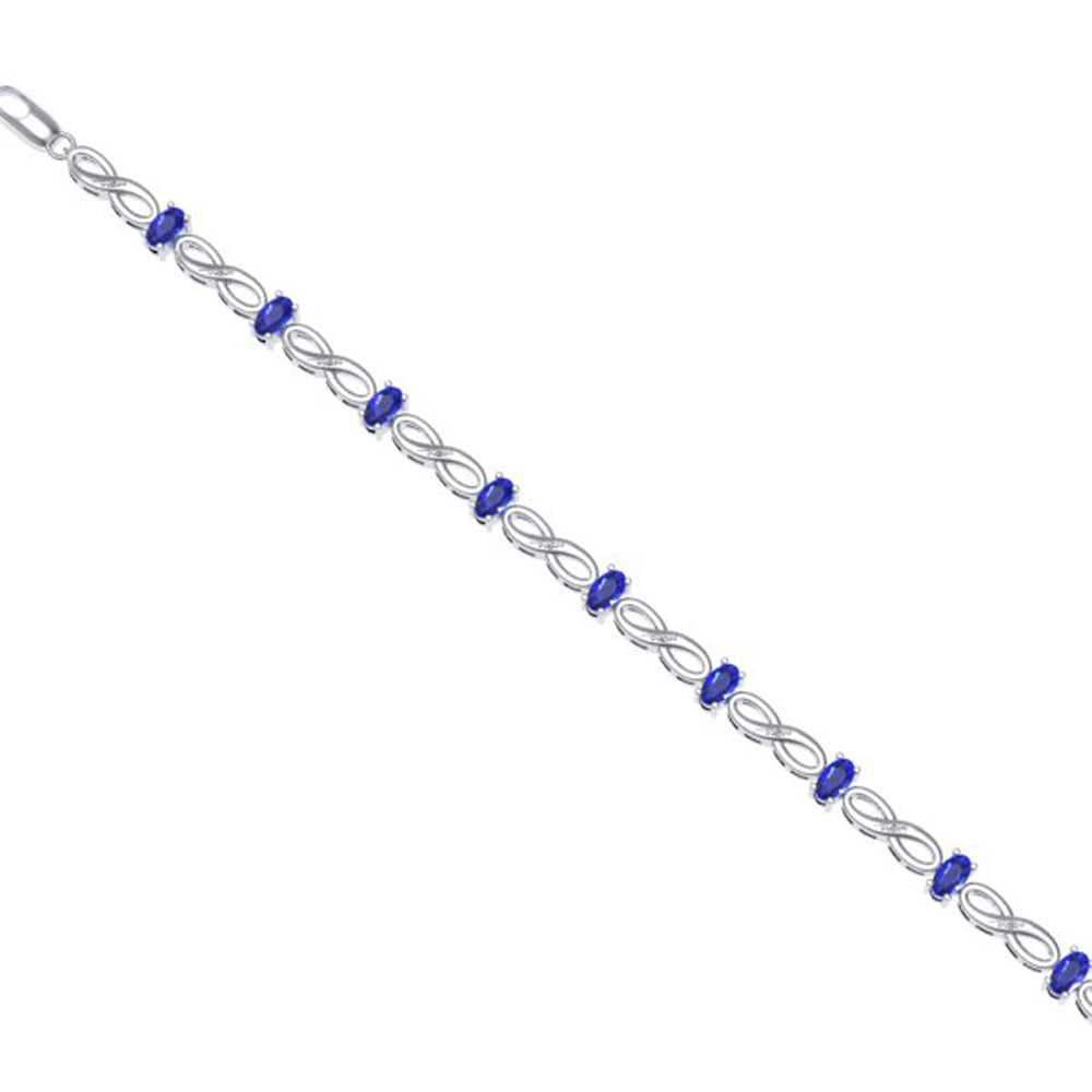 4.00 Carat (ctw) Sterling Silver Real Oval Cut Blue Sapphire & Round Cut White Diamond Ladies Infinity Link Bracelet