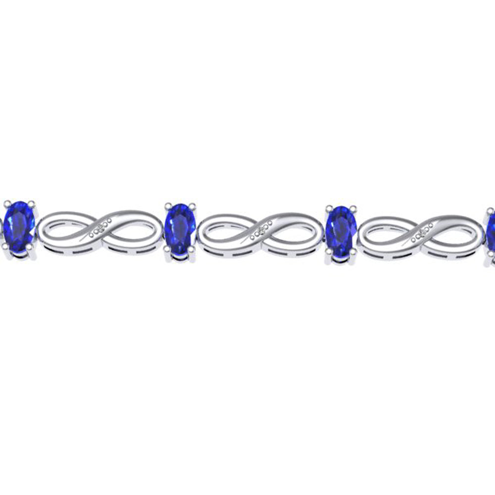 4.00 Carat (ctw) Sterling Silver Real Oval Cut Blue Sapphire & Round Cut White Diamond Ladies Infinity Link Bracelet