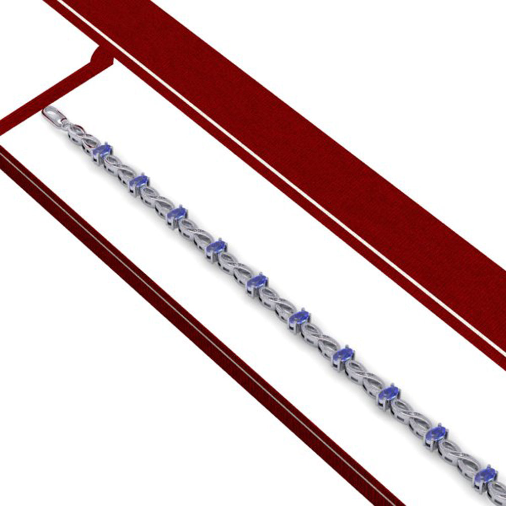 4.00 Carat (ctw) Sterling Silver Real Oval Cut Blue Sapphire & Round Cut White Diamond Ladies Infinity Link Bracelet