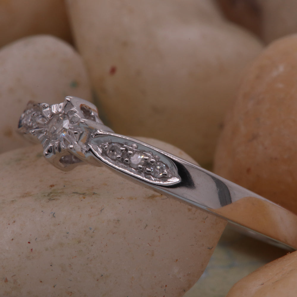 0.08 Carat (ctw) Sterling Silver Round White Diamond Ladies Solitaire With Accent Engagement Bridal Promise Ring