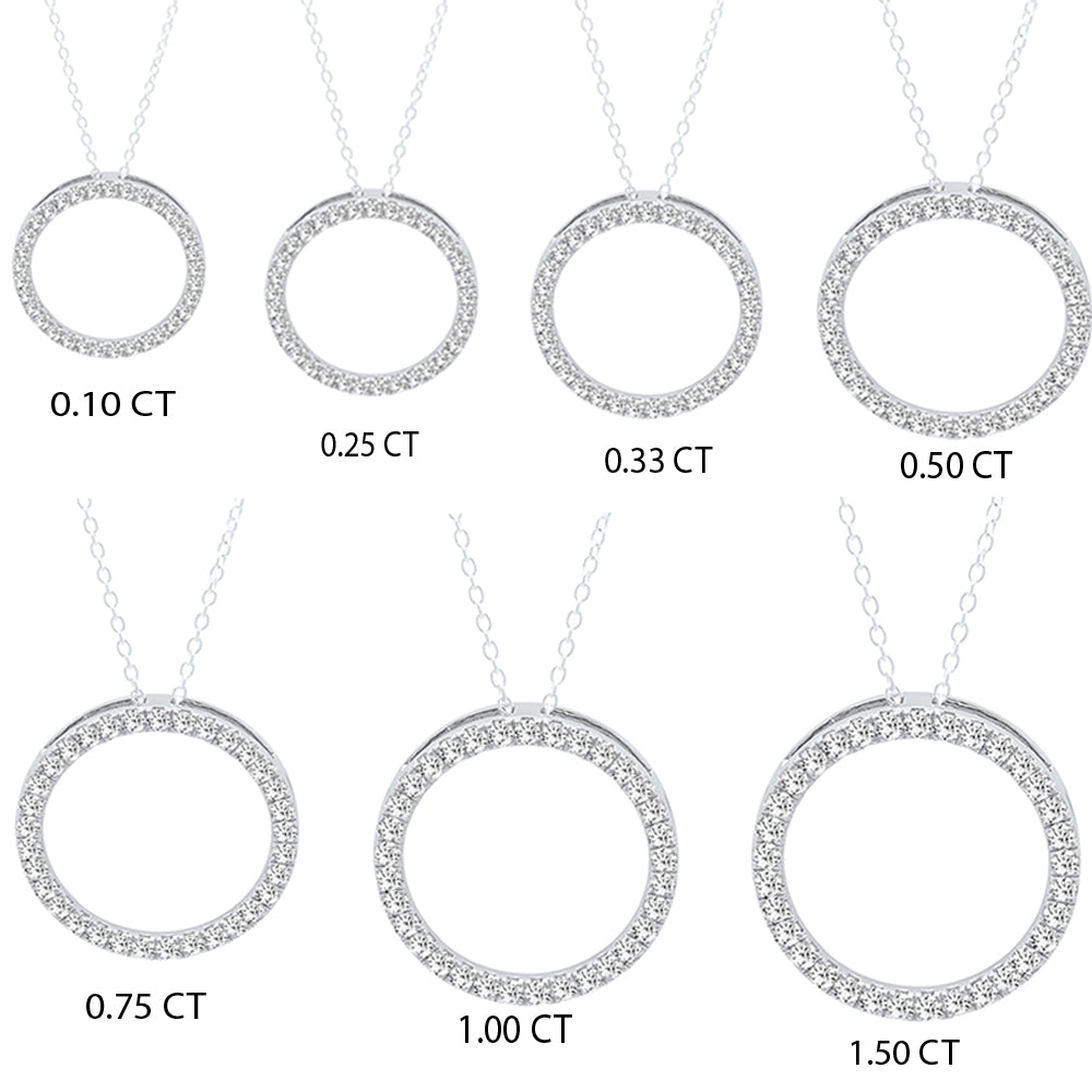 0.10 Carat (ctw) 18K Yellow Gold Round Cut White Diamond Ladies Circle Pendant (Necklace)(Silver Chain Included) 1/10 CT
