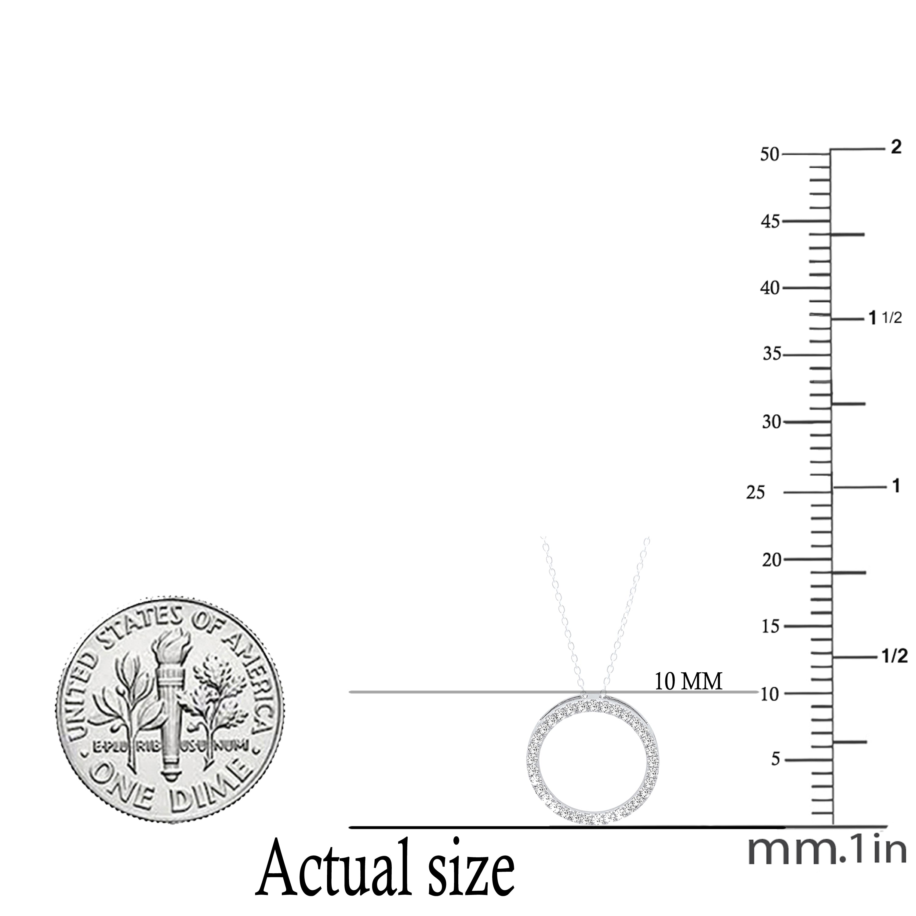 0.10 Carat (ctw) 18K Yellow Gold Round Cut White Diamond Ladies Circle Pendant (Necklace)(Silver Chain Included) 1/10 CT