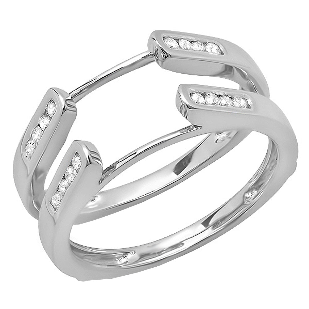 0.24 Carat (ctw) 14K White Gold Round Diamond Ladies Anniversary Guard Double Ring Wedding Band 1/4 CT