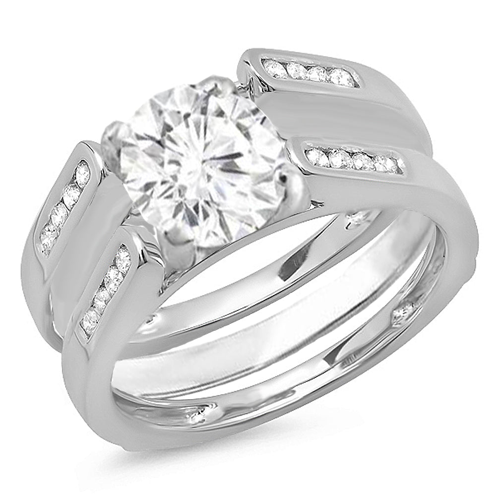 0.24 Carat (ctw) 14K White Gold Round Diamond Ladies Anniversary Guard Double Ring Wedding Band 1/4 CT