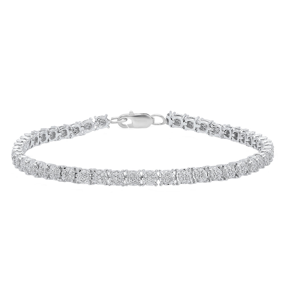 0.90 Cttw Round White Diamond Cluster Tennis Link Bracelet for Women in 925 Sterling Silver