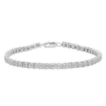 0.90 Cttw Round White Diamond Cluster Tennis Link Bracelet for Women in 925 Sterling Silver