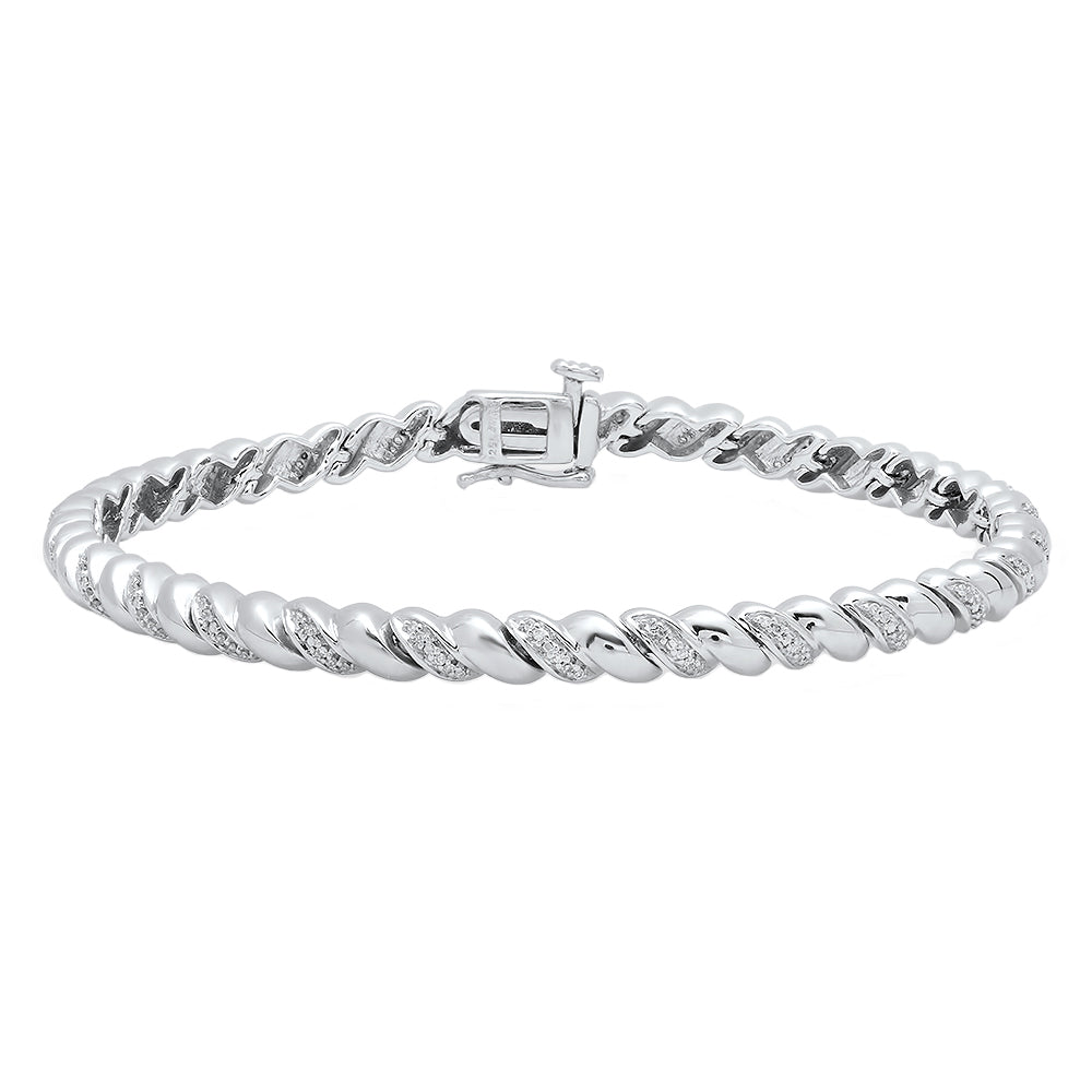 0.25 Carat (ctw) Sterling Silver Round White Diamond Ladies Rope Style Tennis Link Bracelet 1/4 CT
