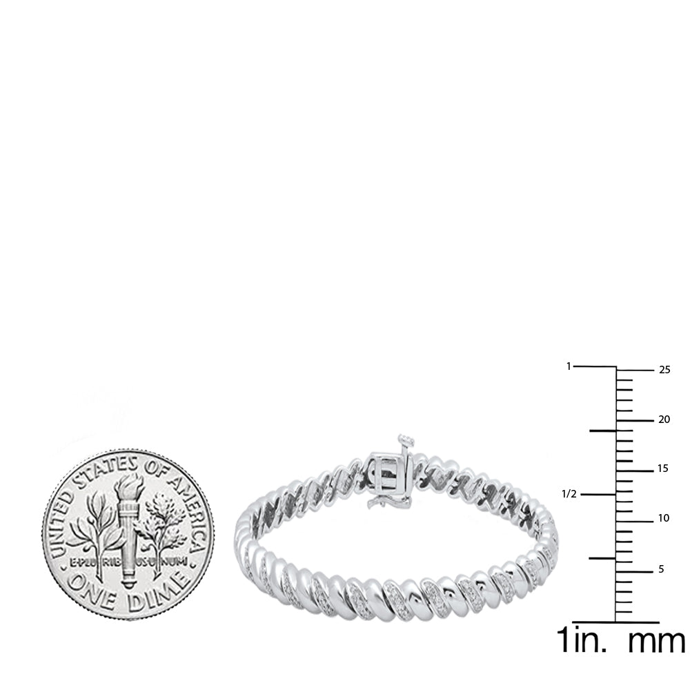 0.25 Carat (ctw) Sterling Silver Round White Diamond Ladies Rope Style Tennis Link Bracelet 1/4 CT