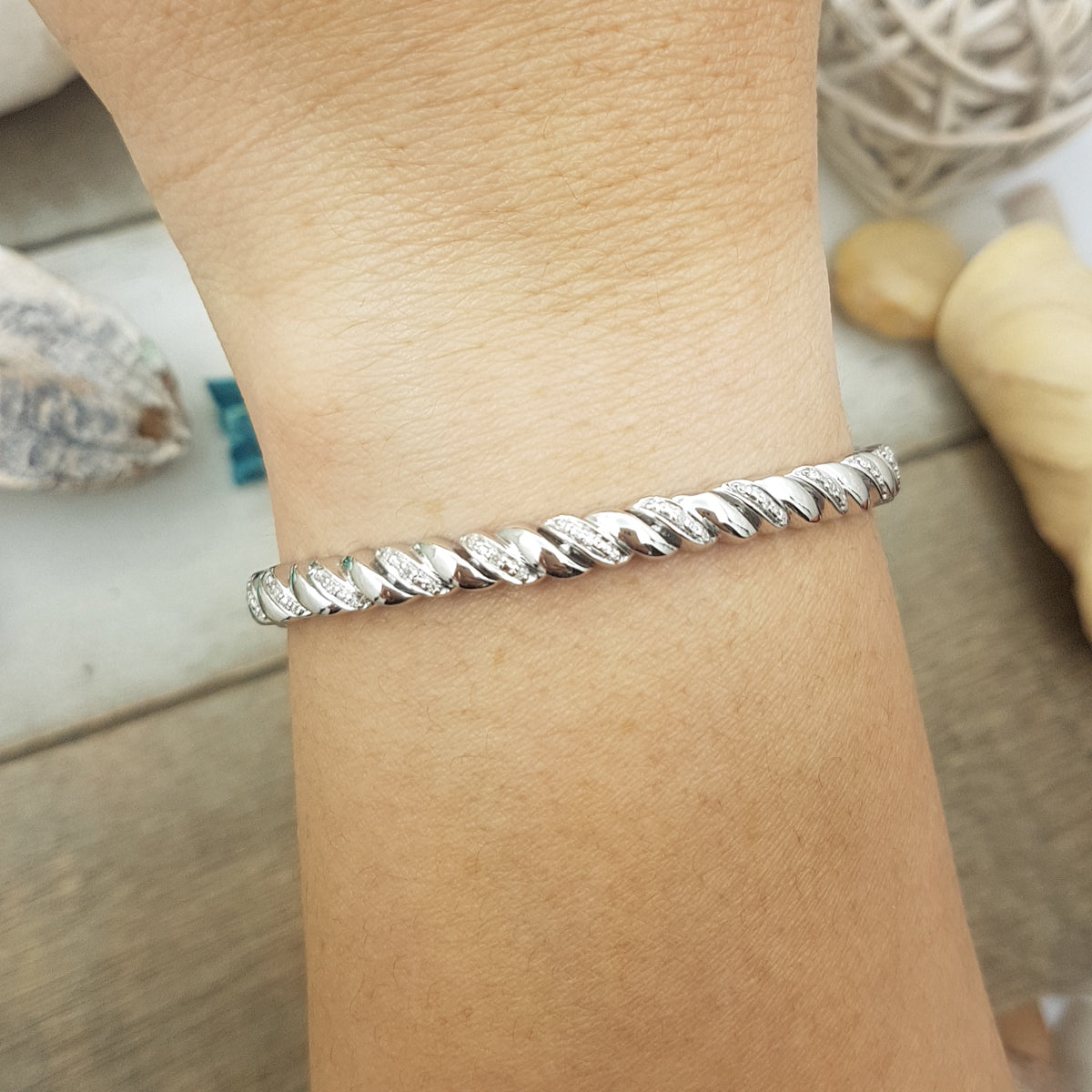 0.25 Carat (ctw) Sterling Silver Round White Diamond Ladies Rope Style Tennis Link Bracelet 1/4 CT