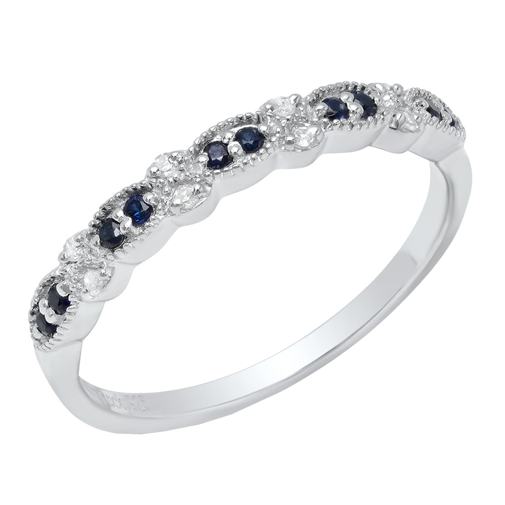Sterling Silver Round Blue Sapphire & White Diamond Ladies Anniversary Wedding Band